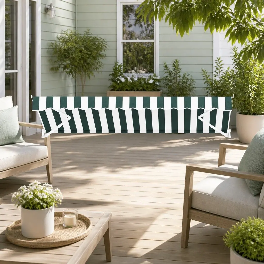 3m x 2.5m Retractable Awning in Green and White