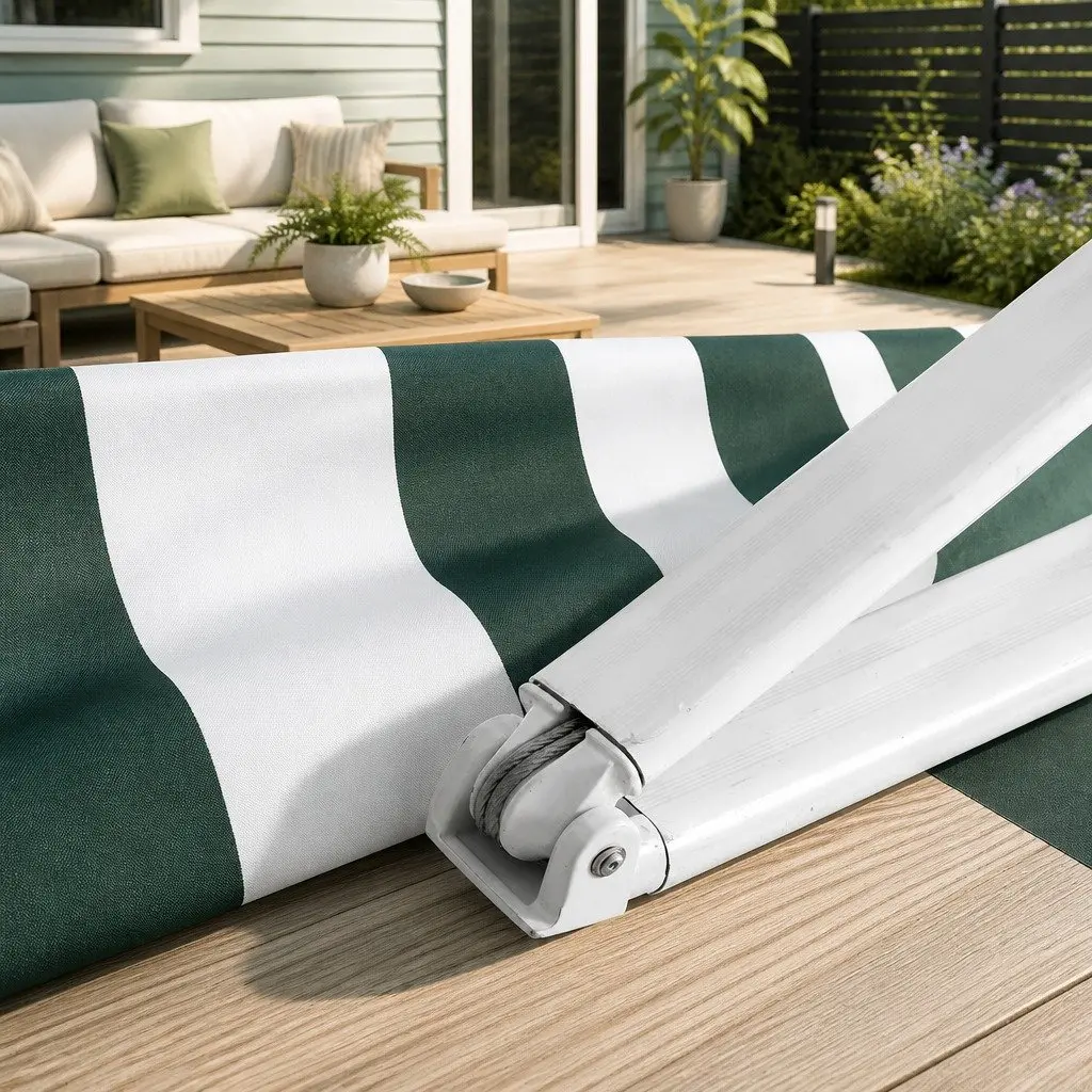 Folding Arm Awning Manual Hand Crank Sunshade 3m x 2.5m Green White