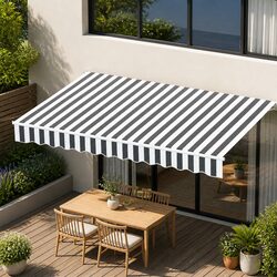 Retractable Folding Arm Awning Manual Sunshade 3m x 2.5m Patio Garden Shade