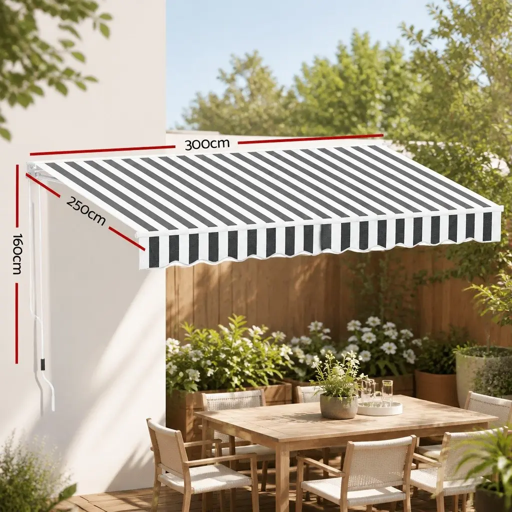 Folding Arm Awning Manual Sunshade 3m x 2.5m Grey