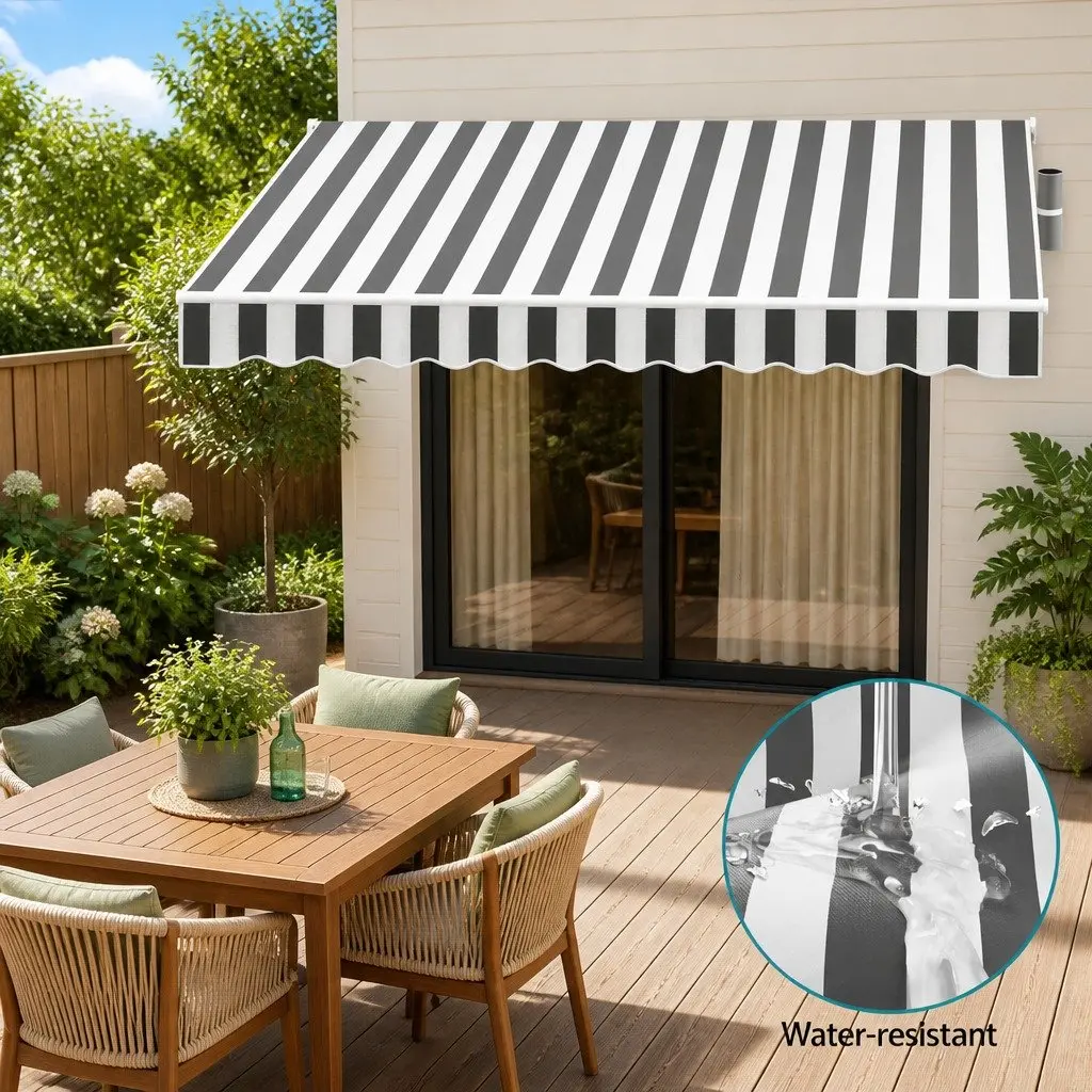 Folding Arm Awning Manual Sunshade 3m x 2.5m Grey