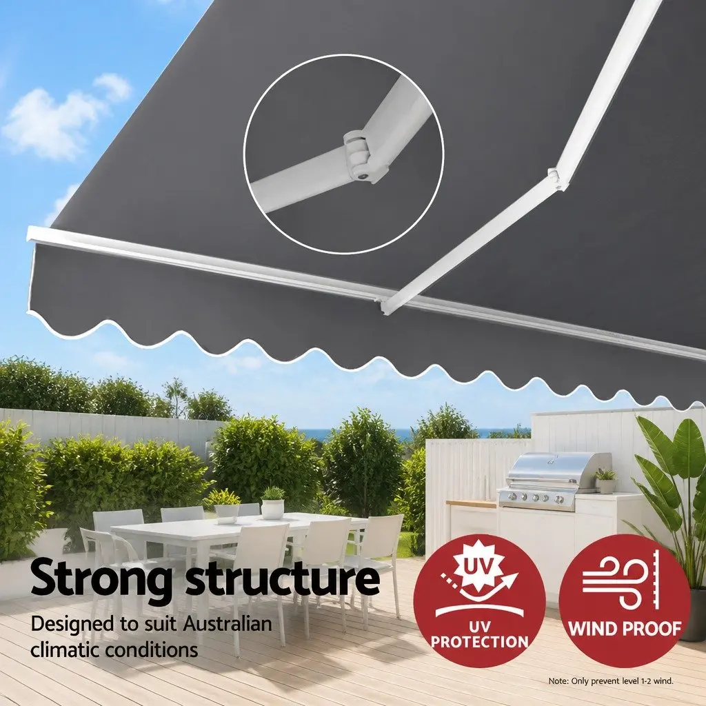 Retractable Folding Awning Manual Shade 3m x 2.5m Pearl Grey Outdoor Patio Garden