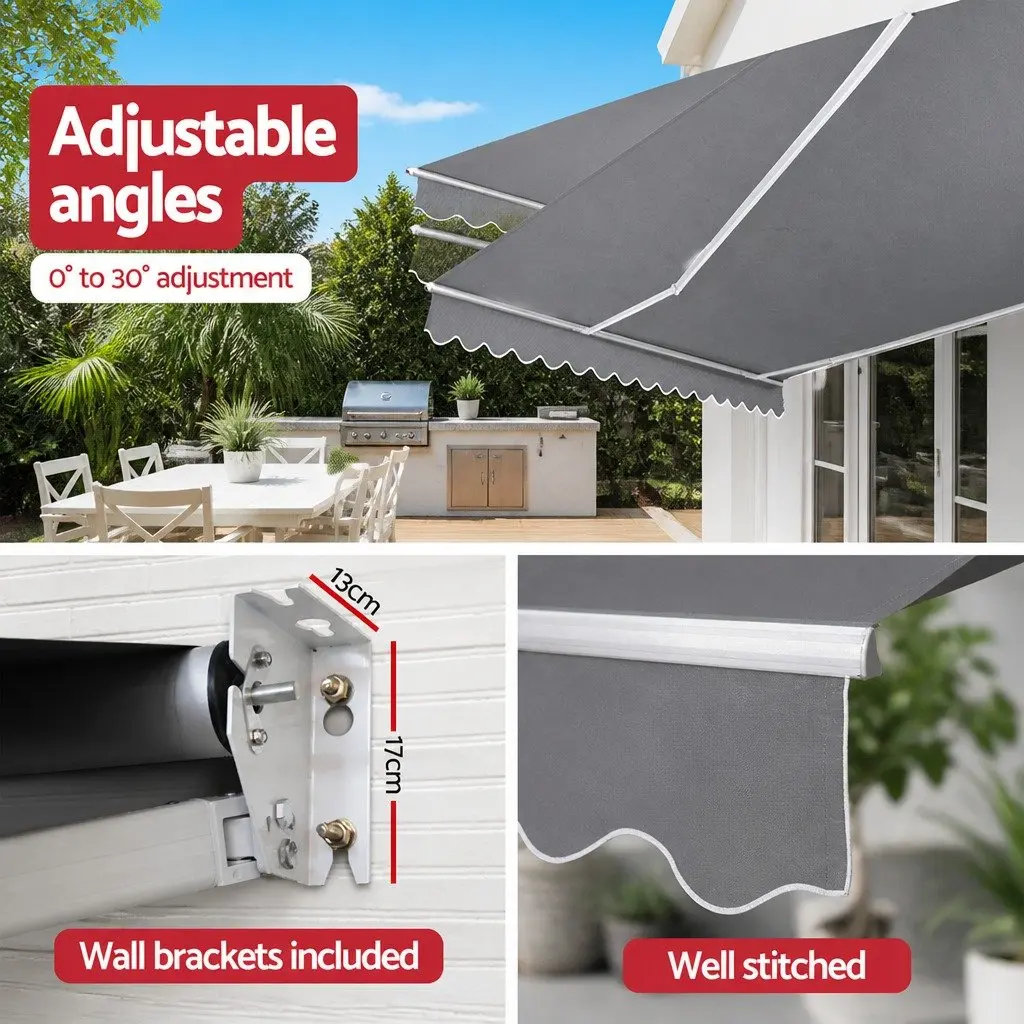 Retractable Folding Awning Manual Shade 3m x 2.5m Pearl Grey Outdoor Patio Garden