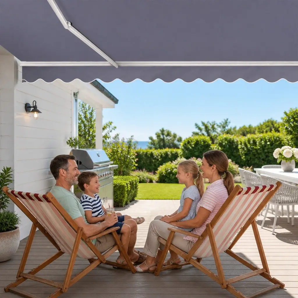 Retractable Folding Awning Manual Shade 3m x 2.5m Pearl Grey Outdoor Patio Garden