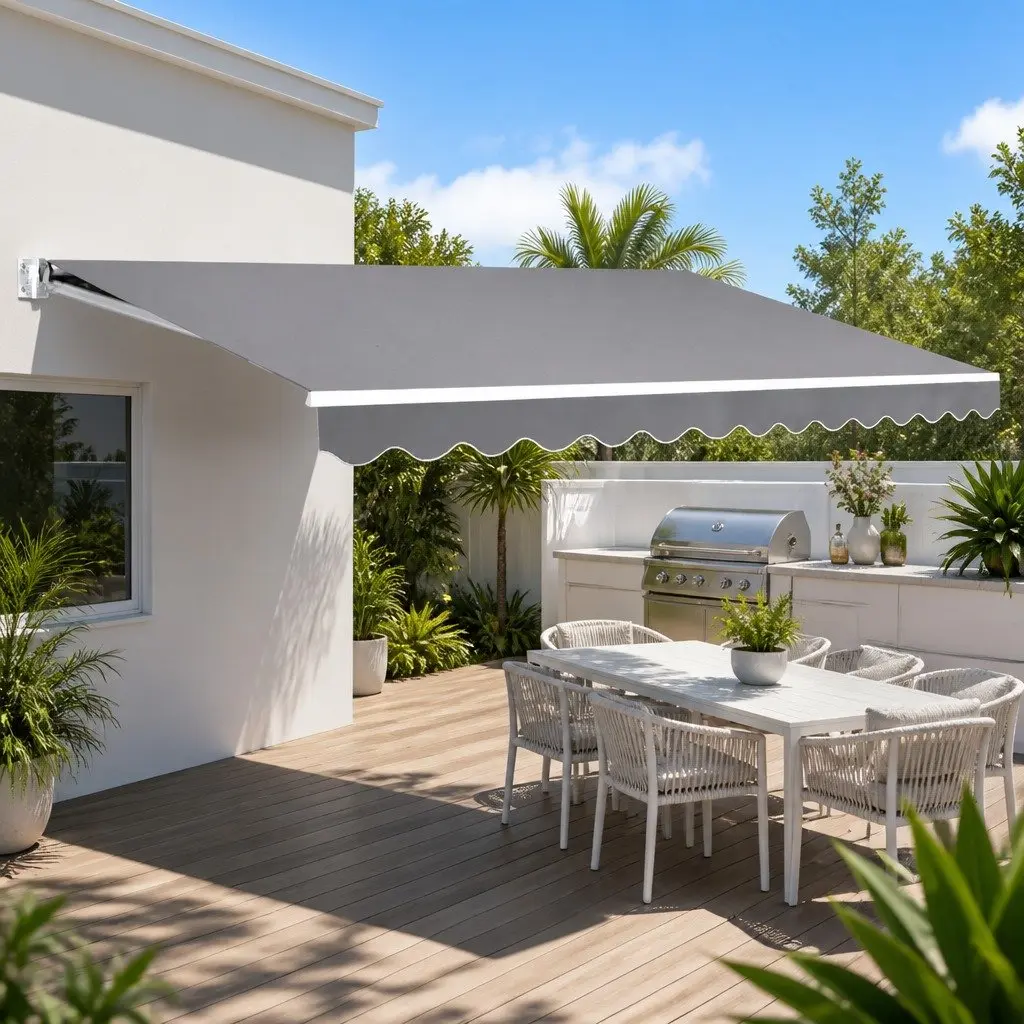 Retractable Folding Awning Manual Shade 3m x 2.5m Pearl Grey Outdoor Patio Garden