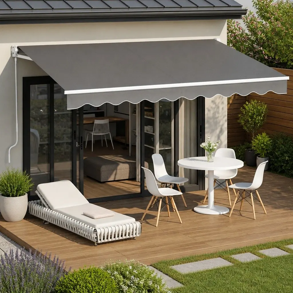 Retractable Folding Arm Awning Manual 3.5M x 2.5M Grey Patio Sunshade