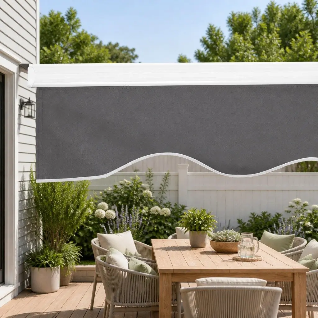 Folding Arm Awning Manual Retractable Sunshade 4m x 2.5m Grey Outdoor Patio