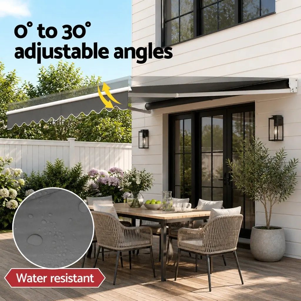Folding Arm Awning Manual Retractable Sunshade 4m x 2.5m Grey Outdoor Patio