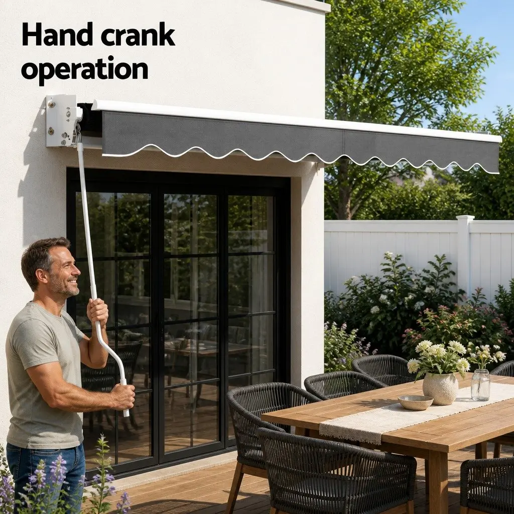 Folding Arm Awning Manual Retractable Sunshade 4m x 2.5m Grey Outdoor Patio