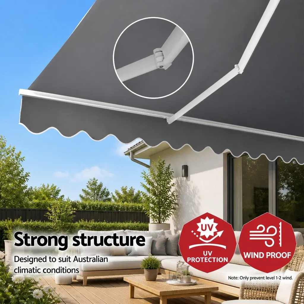 Retractable Folding Awning Manual Sunshade Outdoor Patio Garden 4M x 2.5M Pearl Grey