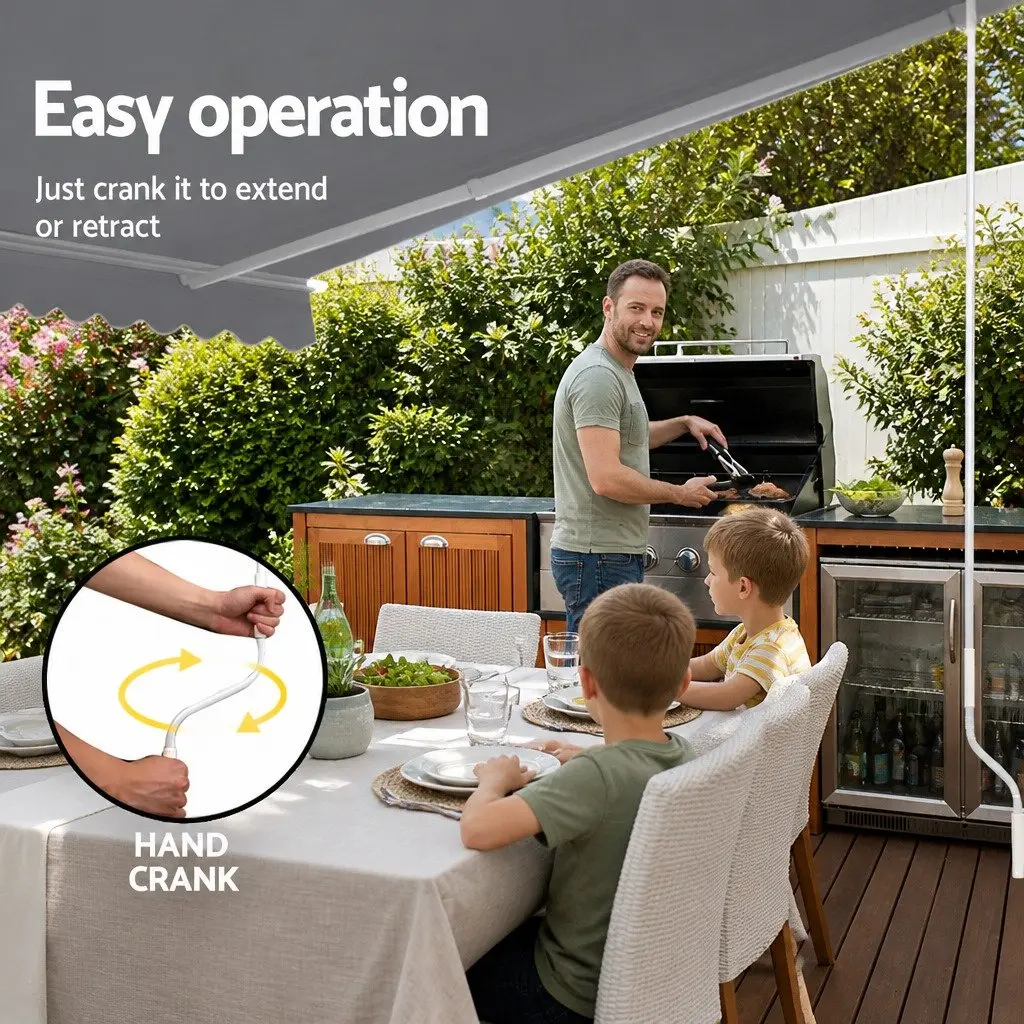 Retractable Folding Awning Manual Sunshade Outdoor Patio Garden 4M x 2.5M Pearl Grey