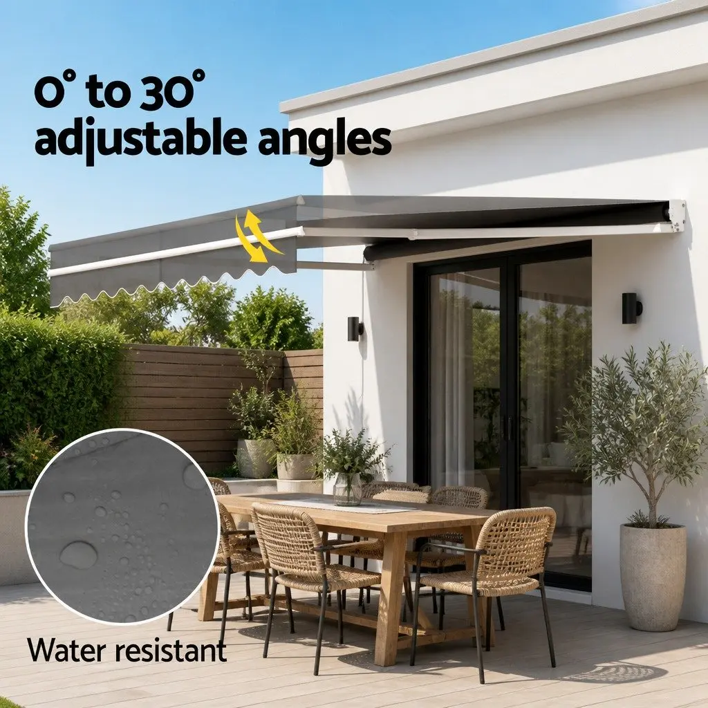 Folding Arm Awning Manual Sunshade 4m x 3m Grey