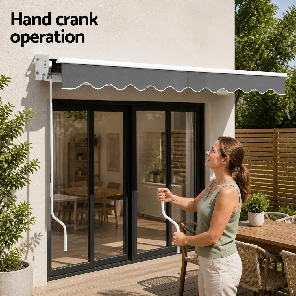Folding Arm Awning Manual Sunshade 4m x 3m Grey