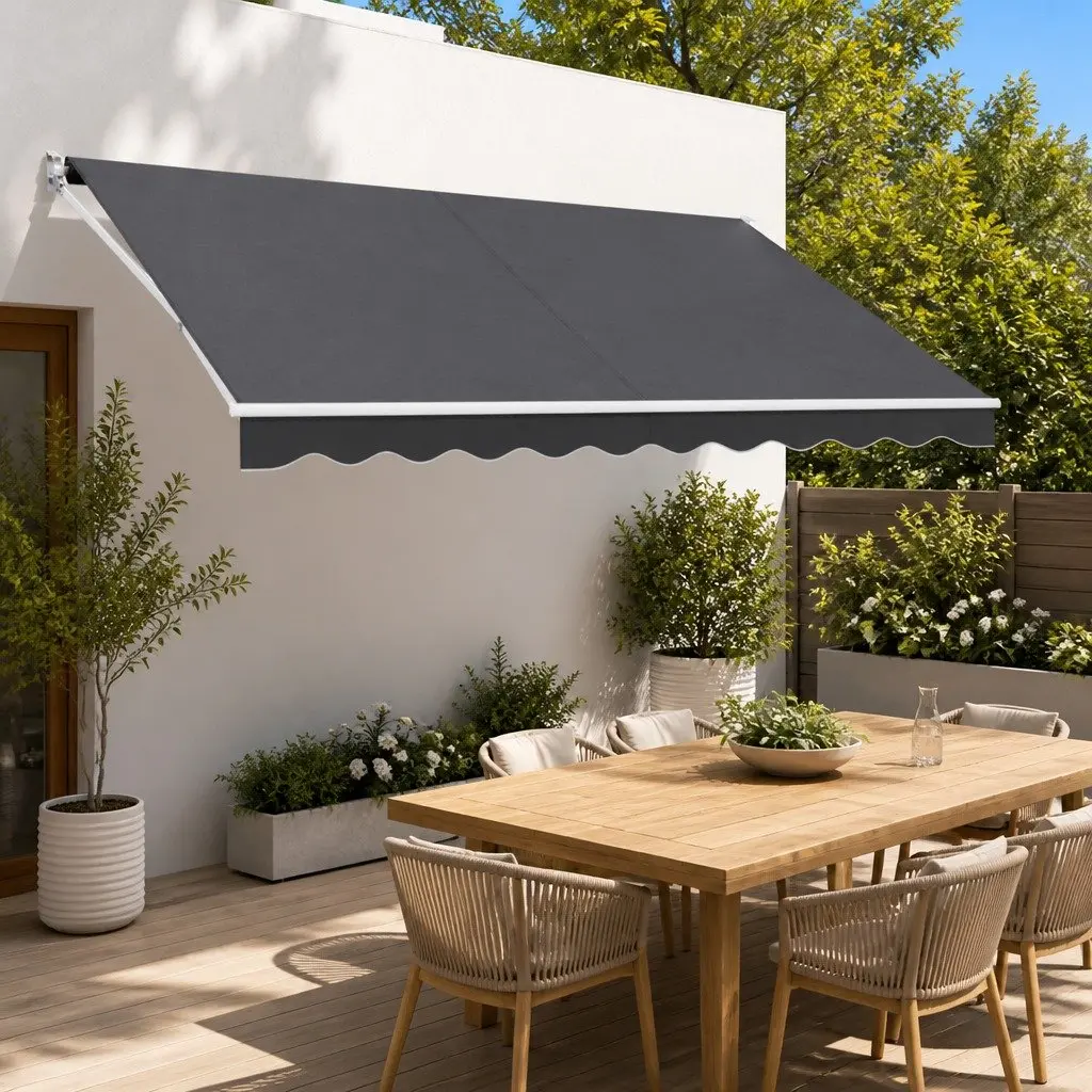 Folding Arm Awning Manual Sunshade 4m x 3m Grey