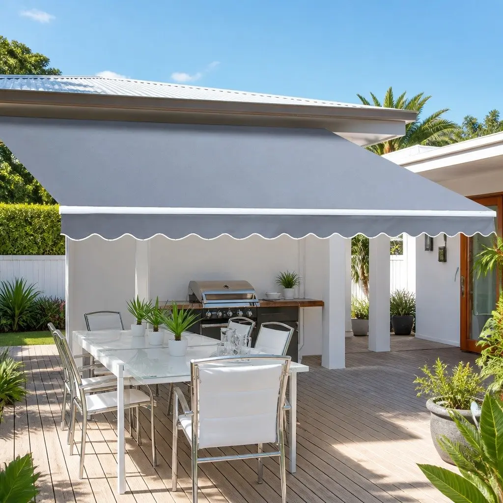 Folding Arm Awning Manual Sunshade 4M x 3M Pearl Grey