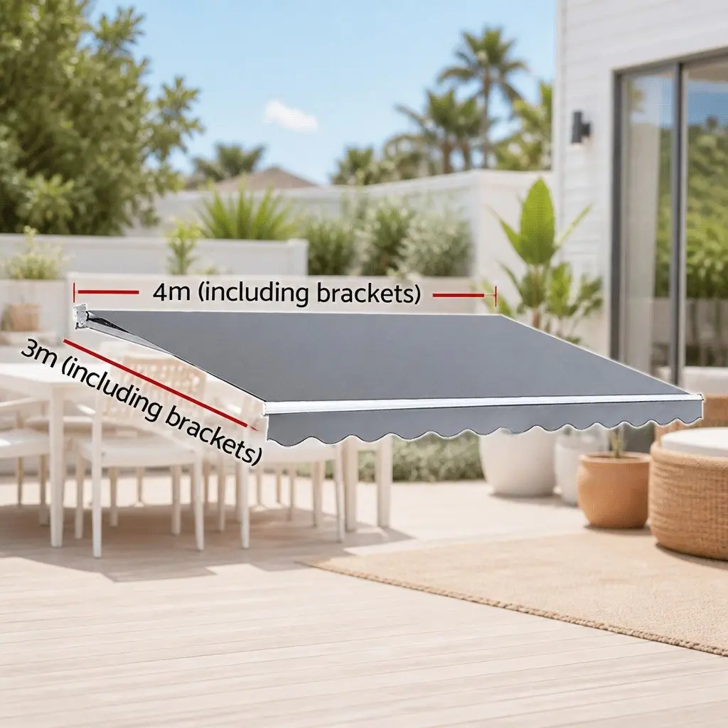 Folding Arm Awning Manual Sunshade 4M x 3M Pearl Grey