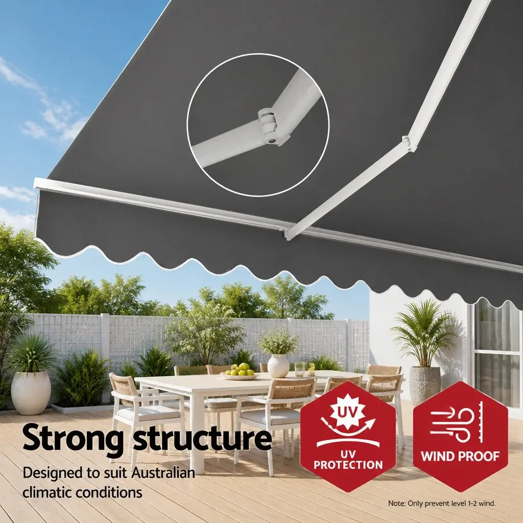 Folding Arm Awning Manual Sunshade 4M x 3M Pearl Grey