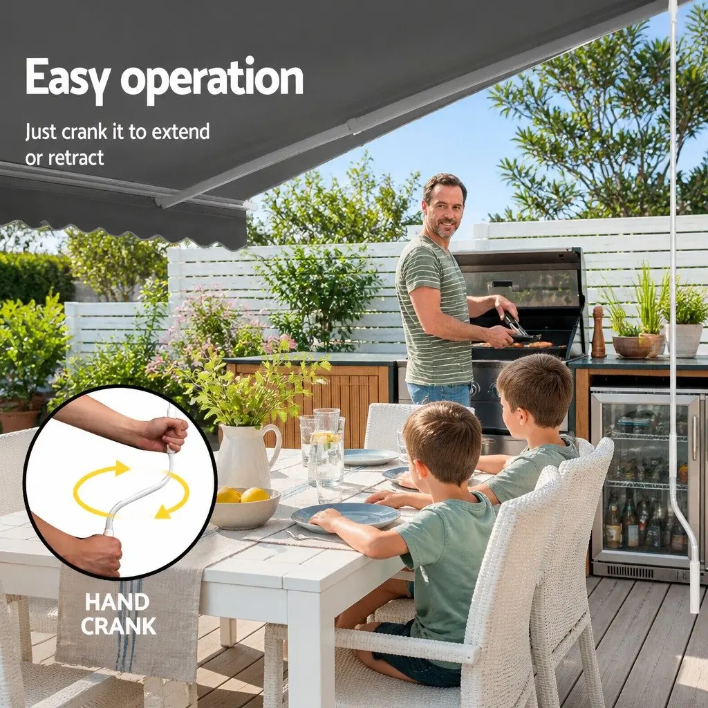 Folding Arm Awning Manual Sunshade 4M x 3M Pearl Grey