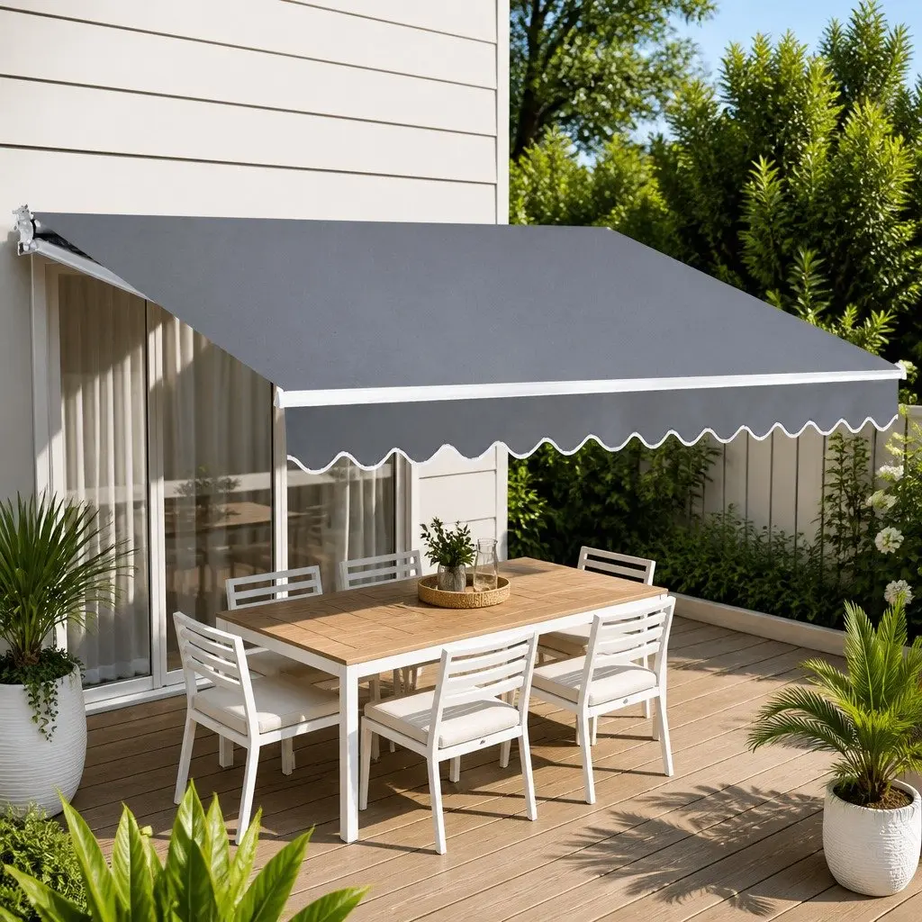 Folding Arm Awning Manual Sunshade 4M x 3M Pearl Grey