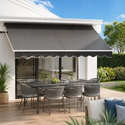 Retractable Folding Arm Awning Manual Hand Crank Sunshade 4.5M x 2.5M Grey