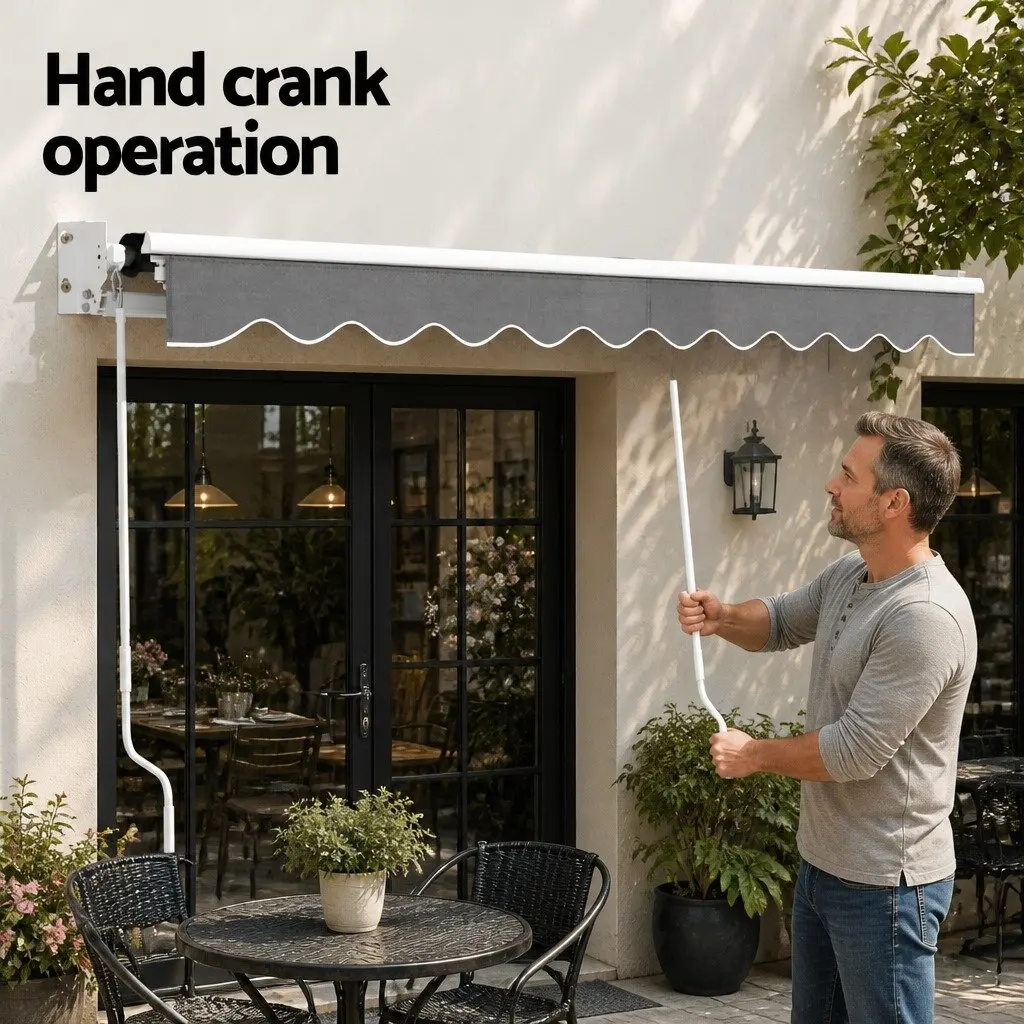 Retractable Folding Awning Manual Sunshade 4.5m x 3m Grey Outdoor Garden