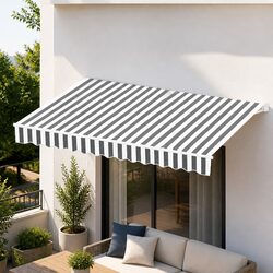 Retractable Folding Arm Awning Manual Hand Crank Sunshade 4.5M x 3M Grey