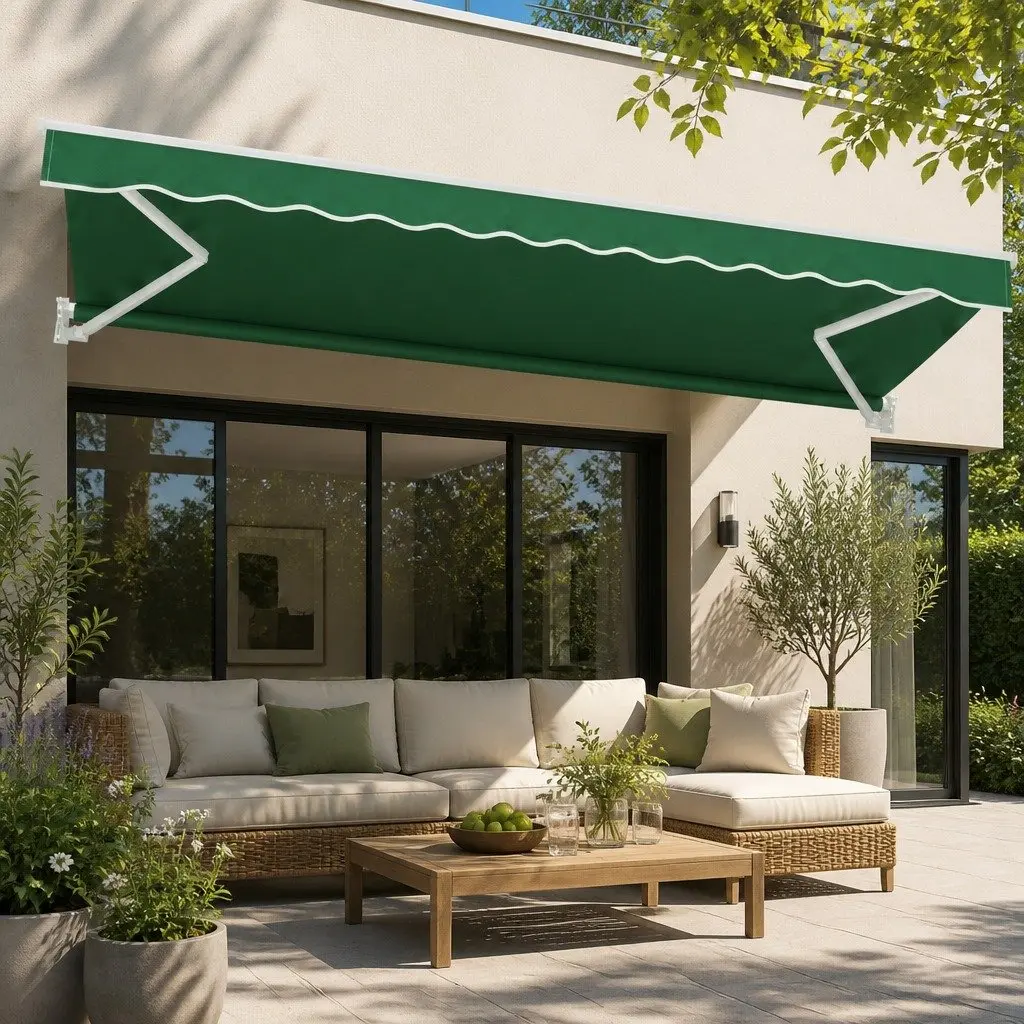 Folding Arm Awning Manual Hand Crank Sunshade 5m x 3m Dark Green