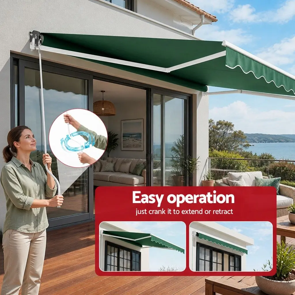 Folding Arm Awning Manual Hand Crank Sunshade 5m x 3m Dark Green