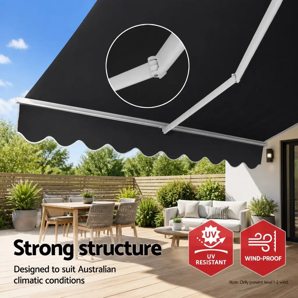 Retractable Manual Folding Awning Grey UV Resistant 5m x 3m Outdoor Shade for Patio Garden