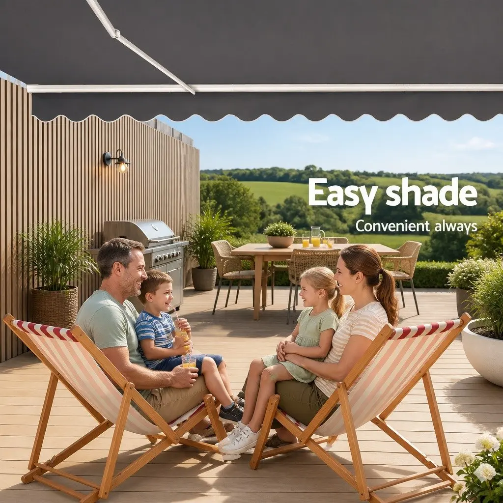 Retractable Manual Folding Awning Grey UV Resistant 5m x 3m Outdoor Shade for Patio Garden