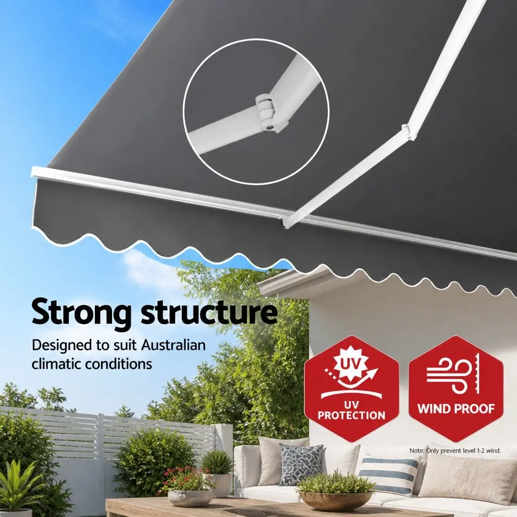 Motorised Folding Arm Awning Sunshade 3m x 2.5m Pearl Grey Green