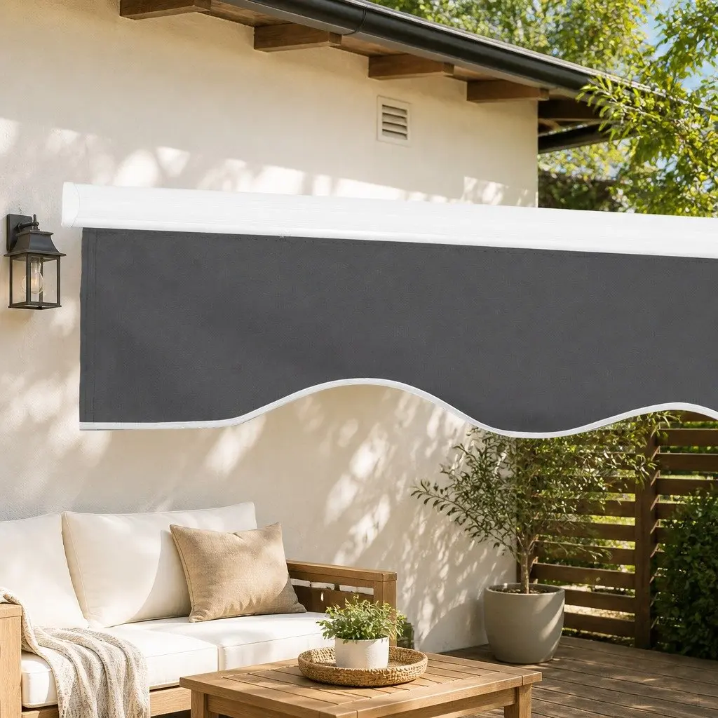 Folding Arm Awning Motorised Sunshade 4m x 3m Grey
