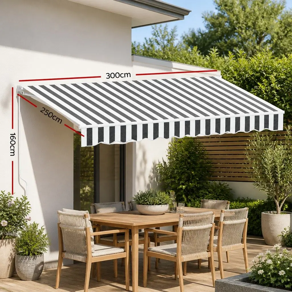 Folding Arm Awning Motorised Remote Control Sunshade 4M x 3M Grey