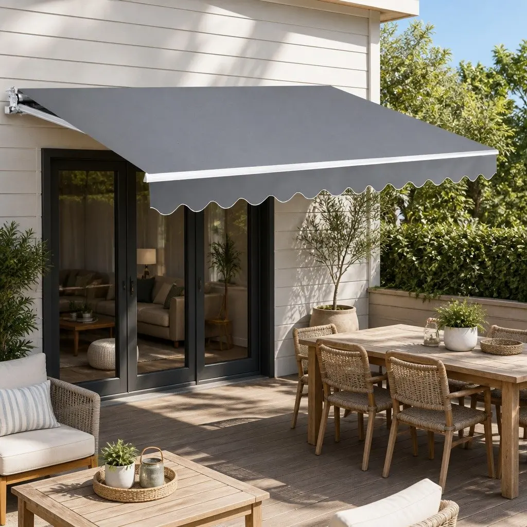 Motorised Retractable Folding Arm Awning 4M x 3M Sunshade Pearl Grey