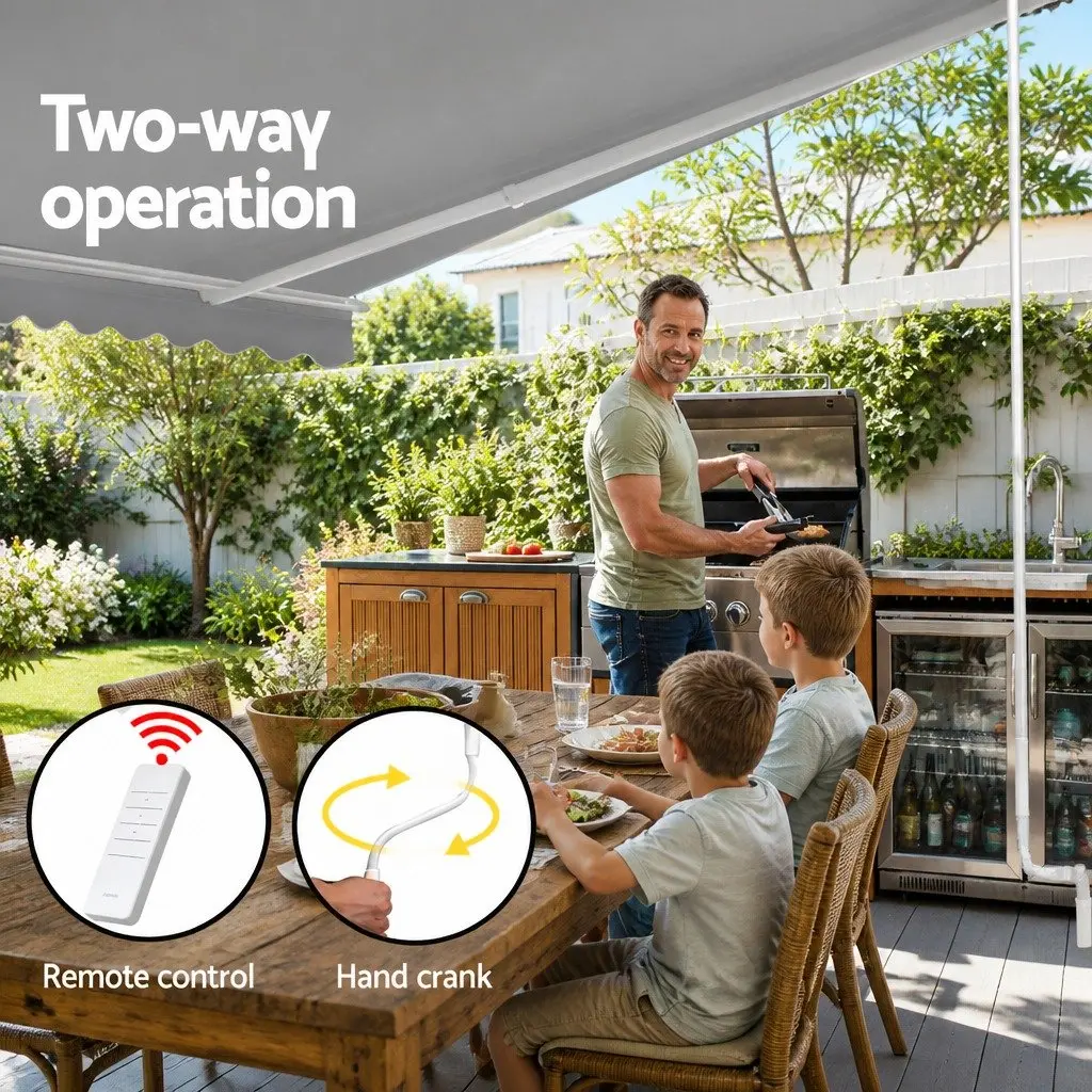 Motorised Retractable Folding Arm Awning 4M x 3M Sunshade Pearl Grey