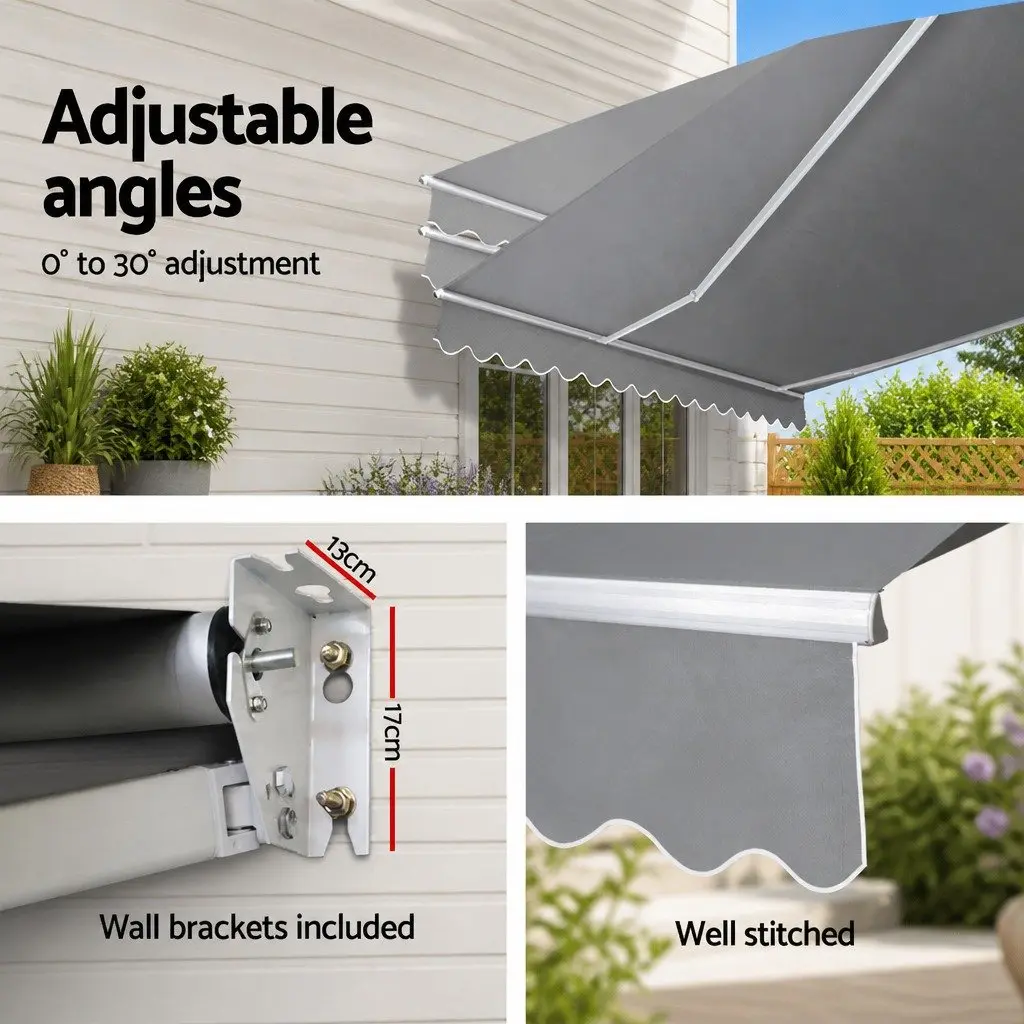 Motorised Retractable Folding Arm Awning 4M x 3M Sunshade Pearl Grey
