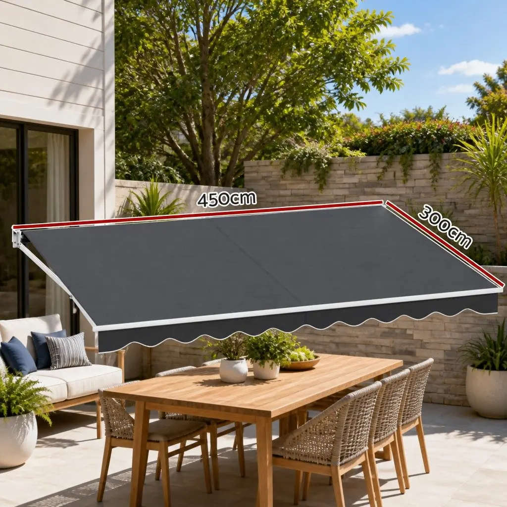Motorised Retractable Folding Arm Awning Sunshade 4.5m x 3m Grey
