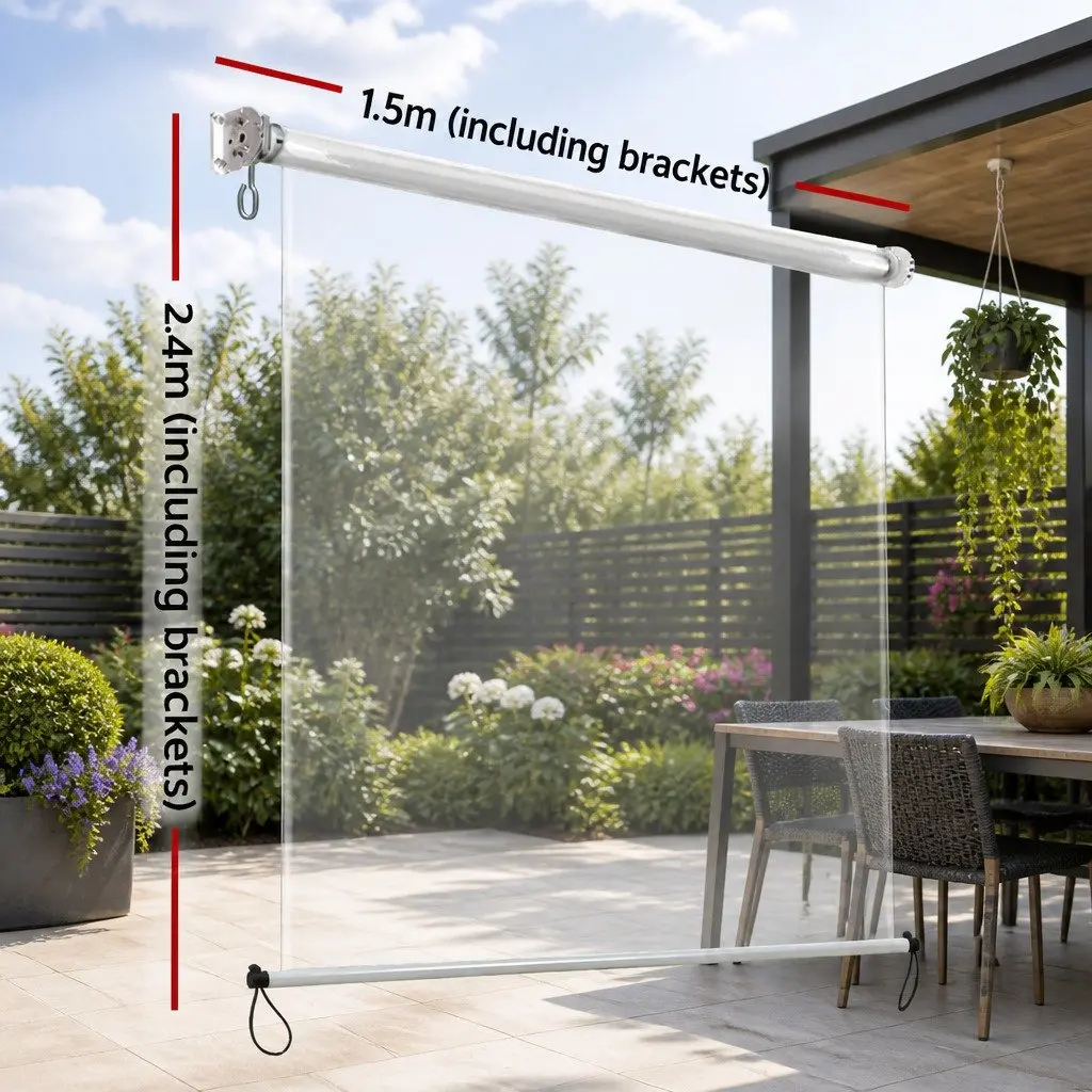 Retractable Awning Outdoor Shade 1.5M x 2.4M Transparent Hand Crank