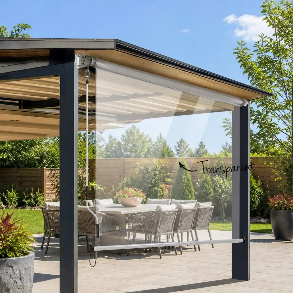 Retractable Awning Outdoor Shade 1.5M x 2.4M Transparent Hand Crank