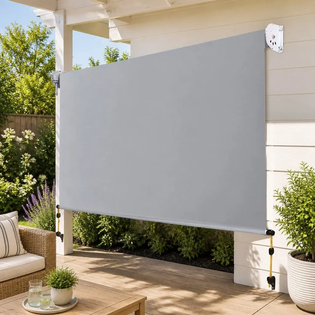 Retractable Screen Awning Outdoor Shade Blind 3M x 2.5M Grey