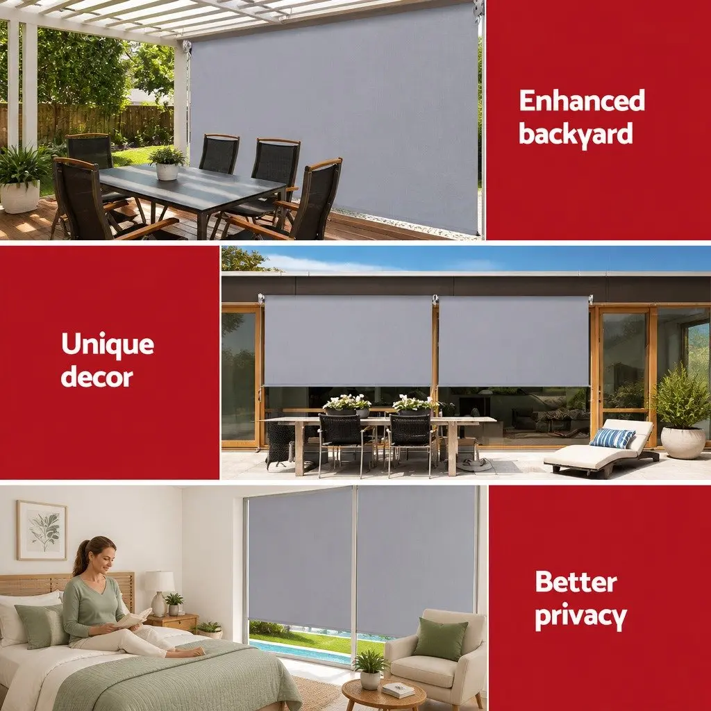 Retractable Screen Awning Outdoor Shade Blind 3M x 2.5M Grey