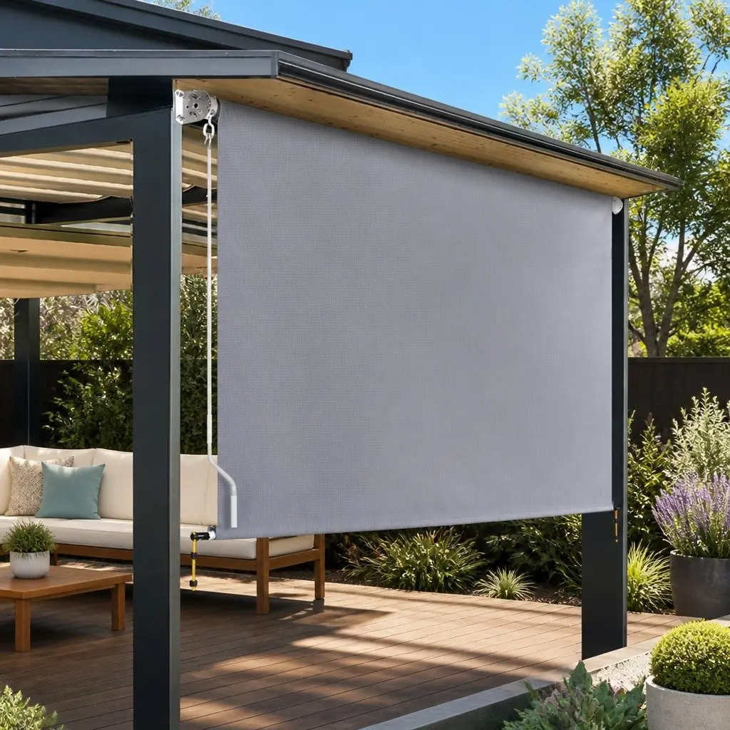 Retractable Screen Awning Outdoor Shade Blind 3M x 2.5M Grey