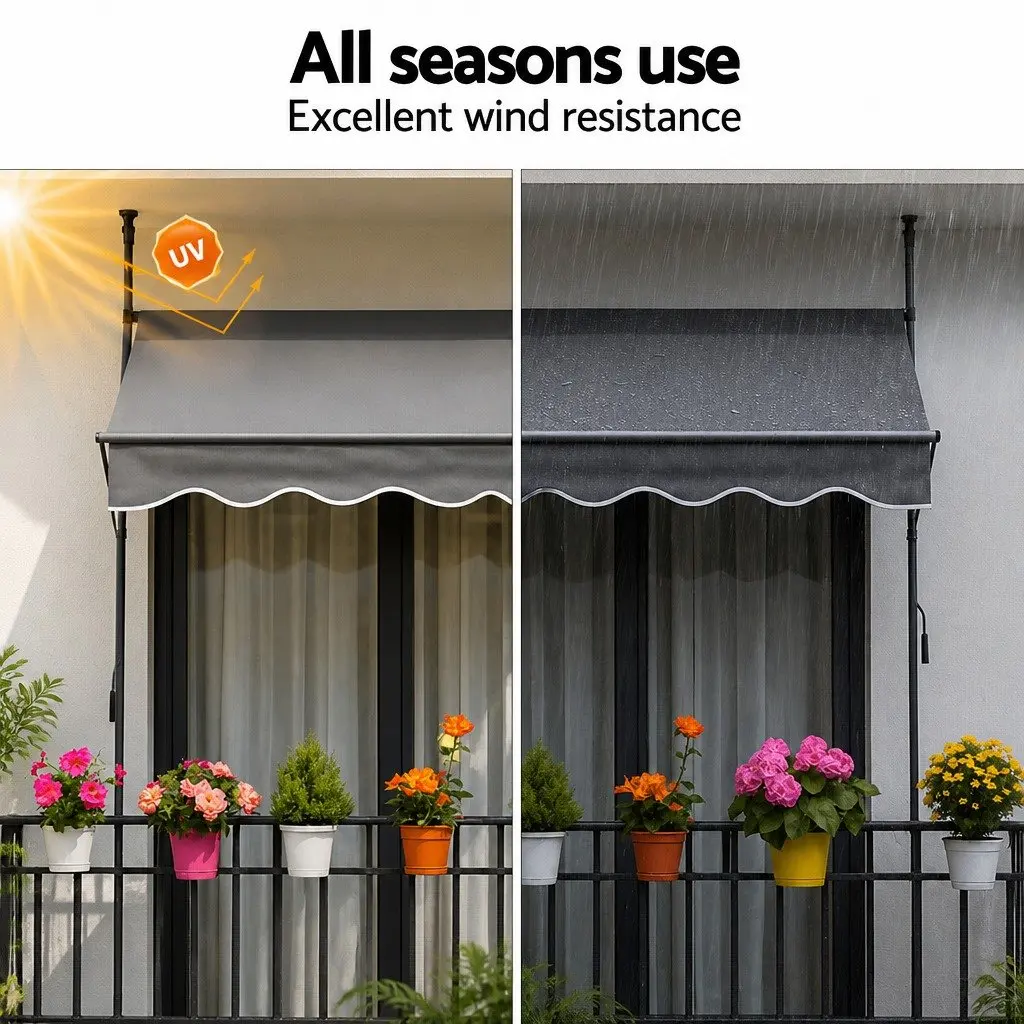 Retractable Awning Outdoor Shade 2X1.8M Grey