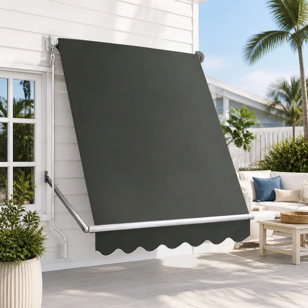 Retractable Pivot Arm Awning Outdoor Shade 1.5m x 2.1m Grey