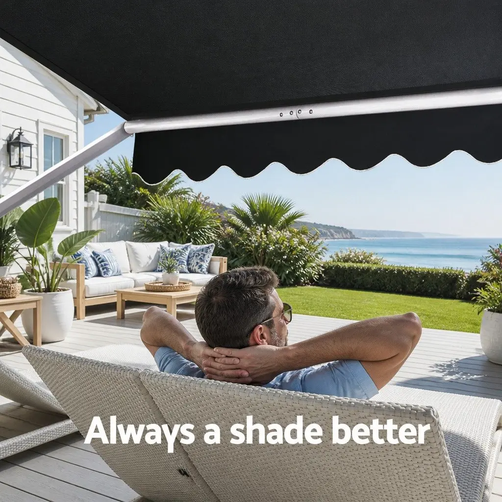 Retractable Pivot Arm Awning Outdoor Shade 1.5m x 2.1m Grey