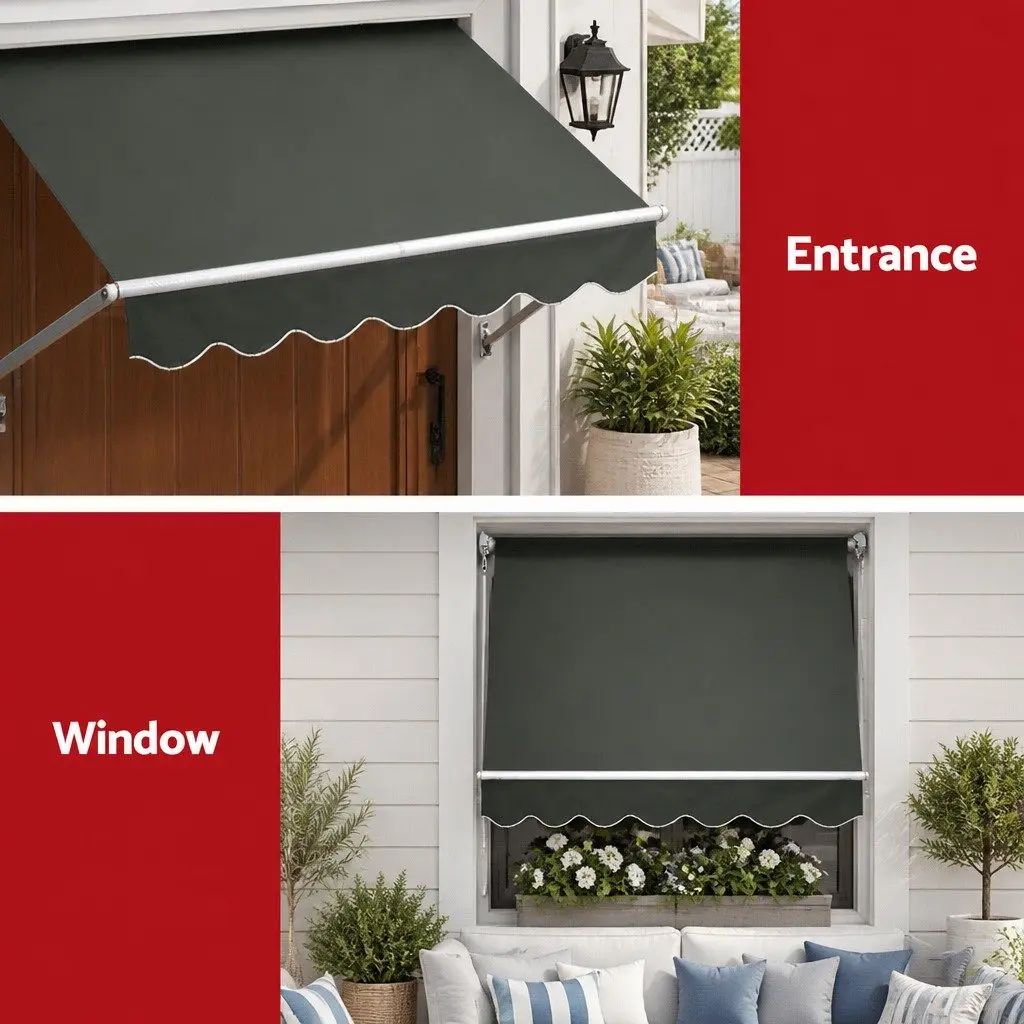 Retractable Pivot Arm Awning Outdoor Shade 1.5m x 2.1m Grey