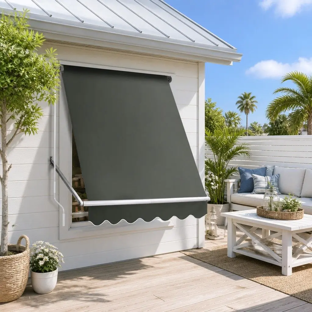 Retractable Pivot Arm Awning Outdoor Shade 1.5m x 2.1m Grey
