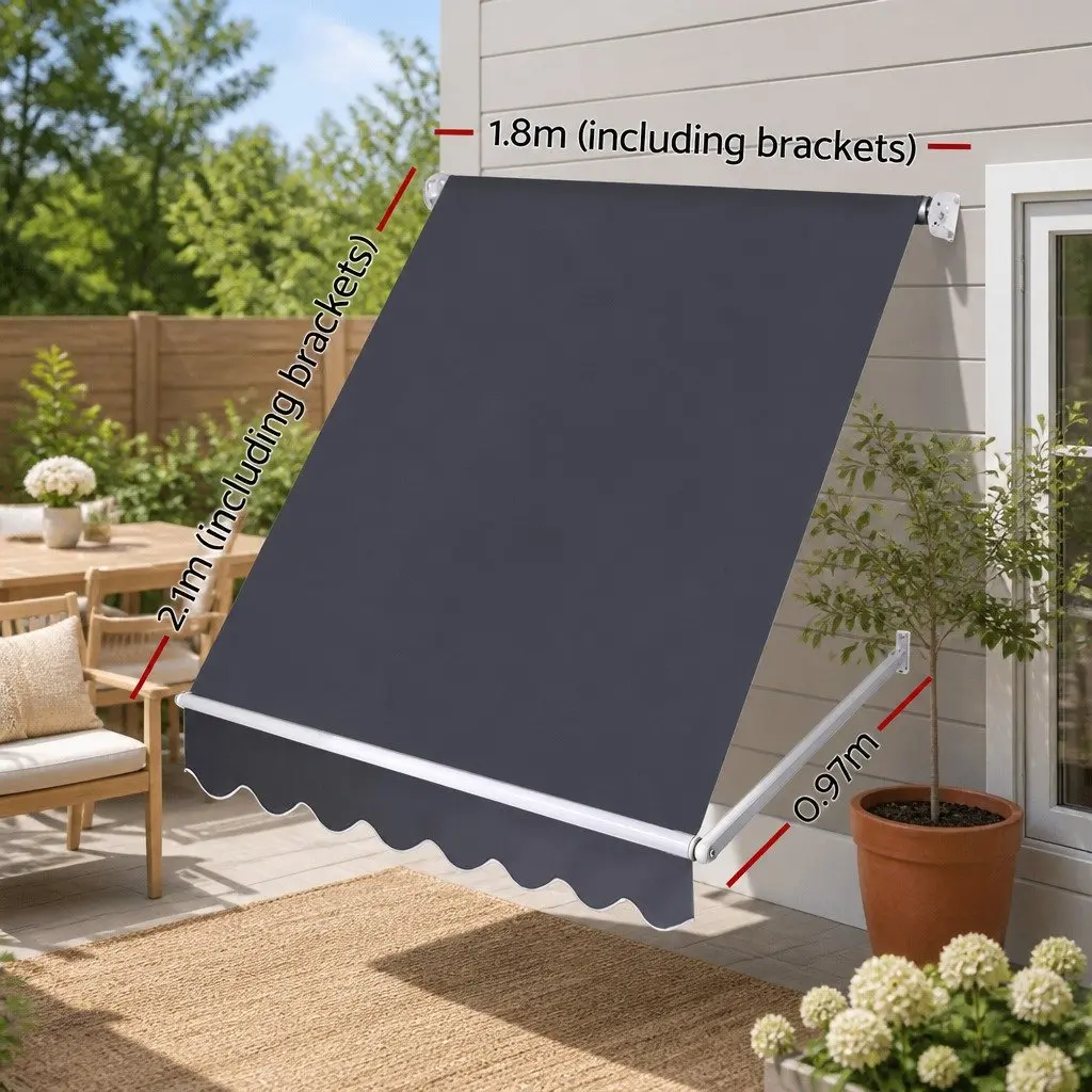 Retractable Awning Outdoor Shade 1.8x2.1m Grey