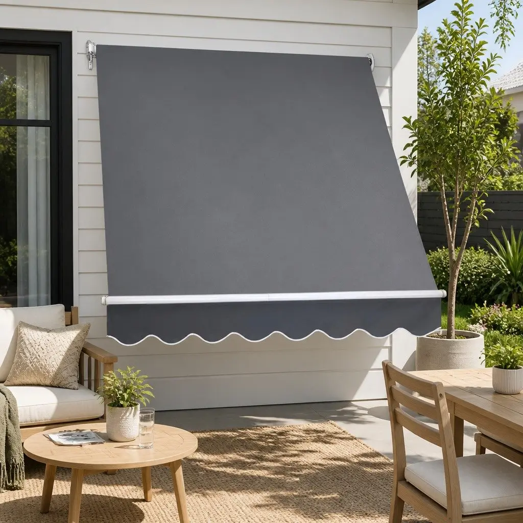 Retractable Awning Outdoor Shade 1.8x2.1m Grey