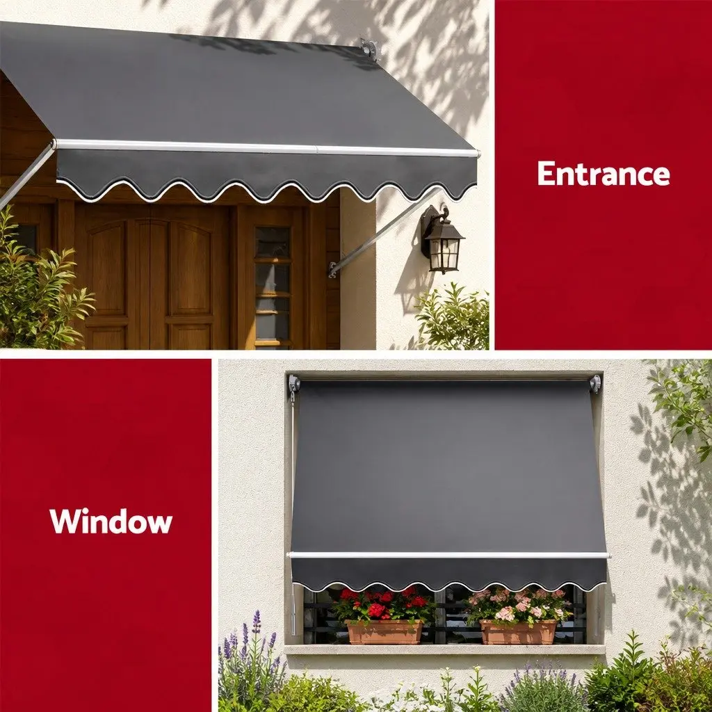 Retractable Awning Outdoor Shade 1.8x2.1m Grey
